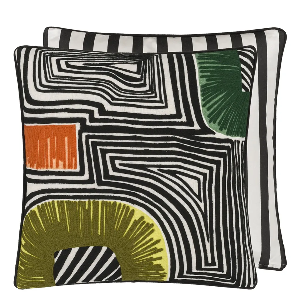 En Allant Aux Baux Linen Cushion | Abstract Map Design with Embroidery