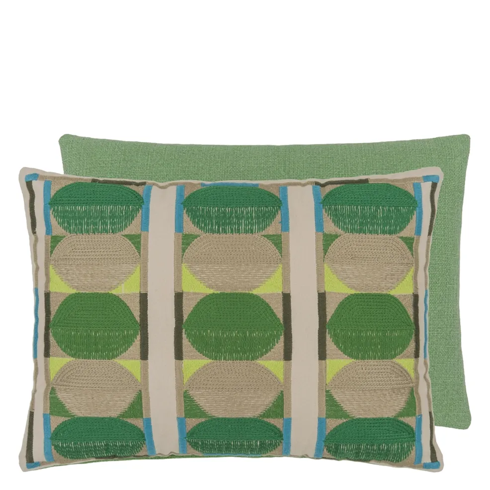Kushime Embroidered Cushion | Graphic Pattern in Emerald Green