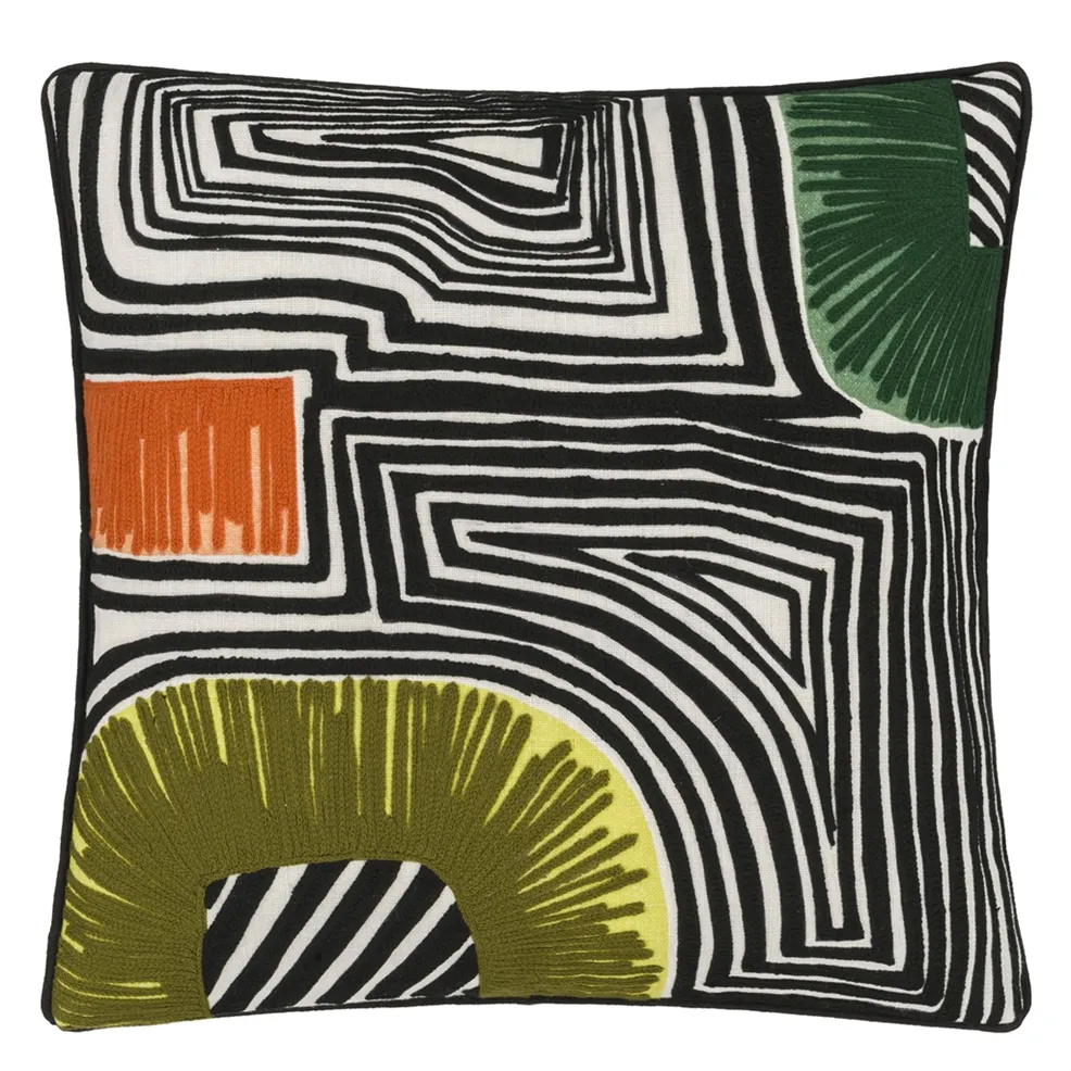 En Allant Aux Baux Linen Cushion | Abstract Map Design with Embroidery