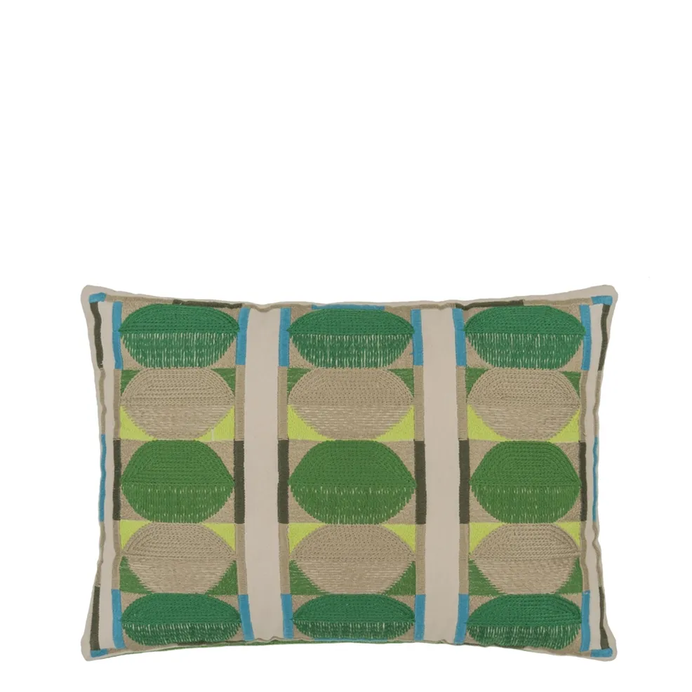Kushime Embroidered Cushion | Graphic Pattern in Emerald Green