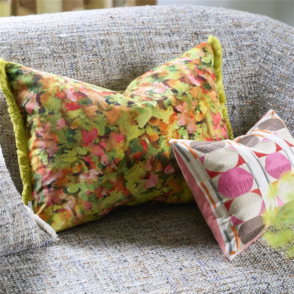 Kushime Embroidered Cushion | Graphic Pattern in Emerald Green