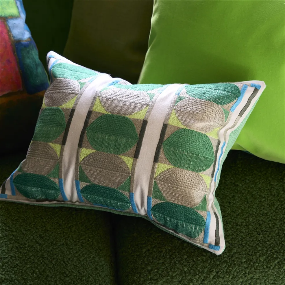Kushime Embroidered Cushion | Graphic Pattern in Emerald Green