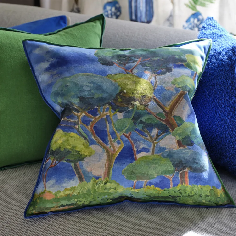 Matsu Cobalt Cushion | Abstract Oriental Pine Tree Print