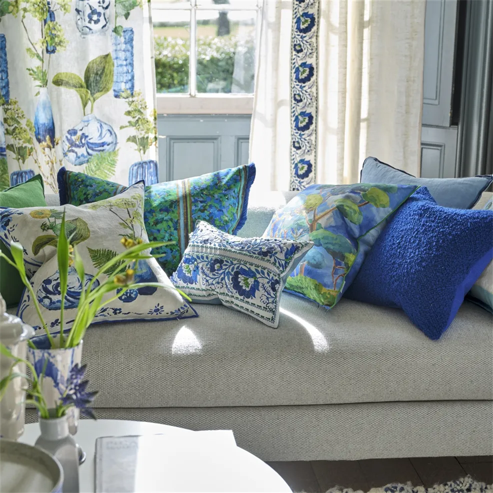 Matsu Cobalt Cushion | Abstract Oriental Pine Tree Print