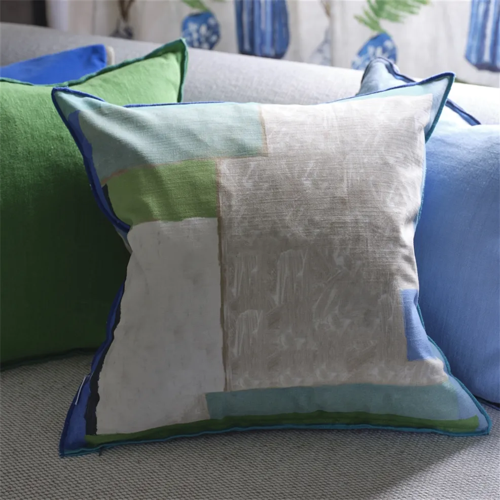Celadon Vase Cushion | Painterly Vase of Garden Flowers