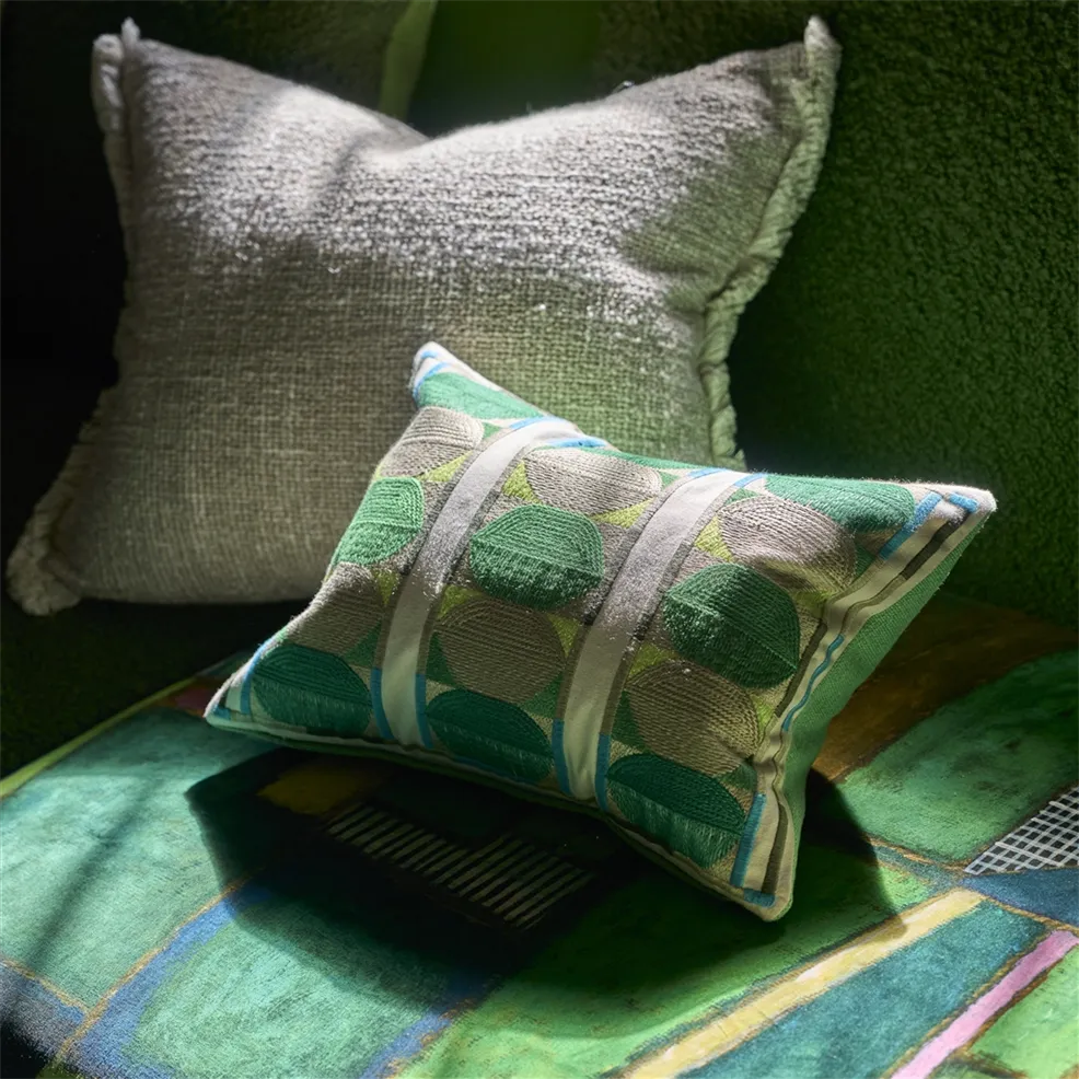 Kushime Embroidered Cushion | Graphic Pattern in Emerald Green