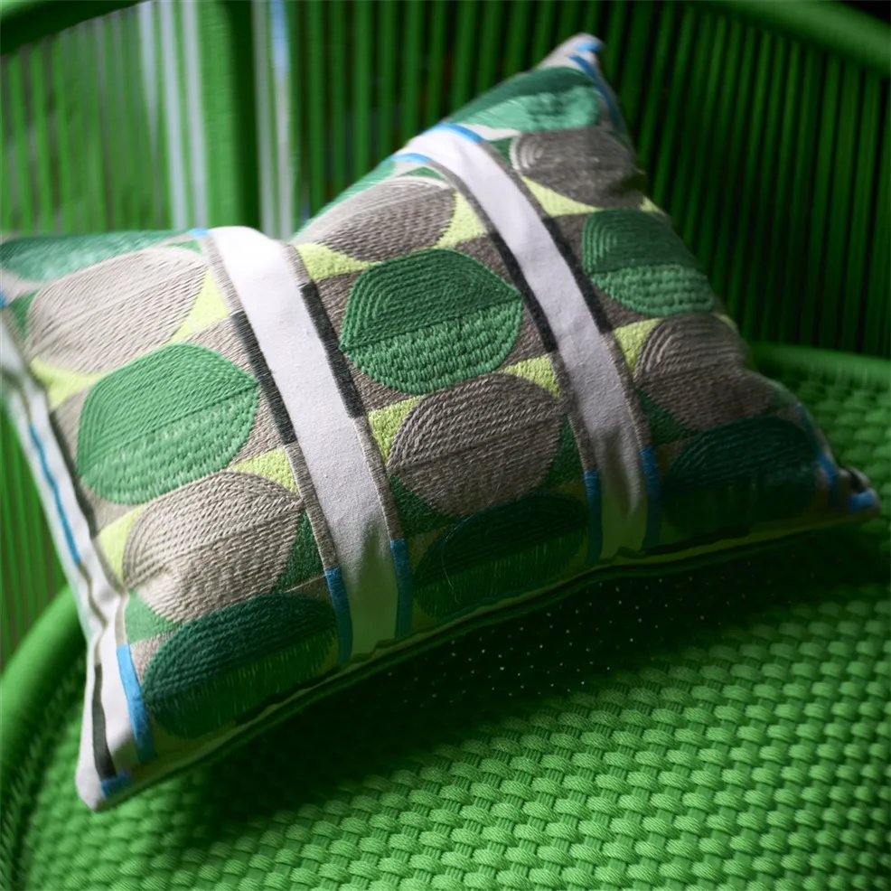 Kushime Embroidered Cushion | Graphic Pattern in Emerald Green