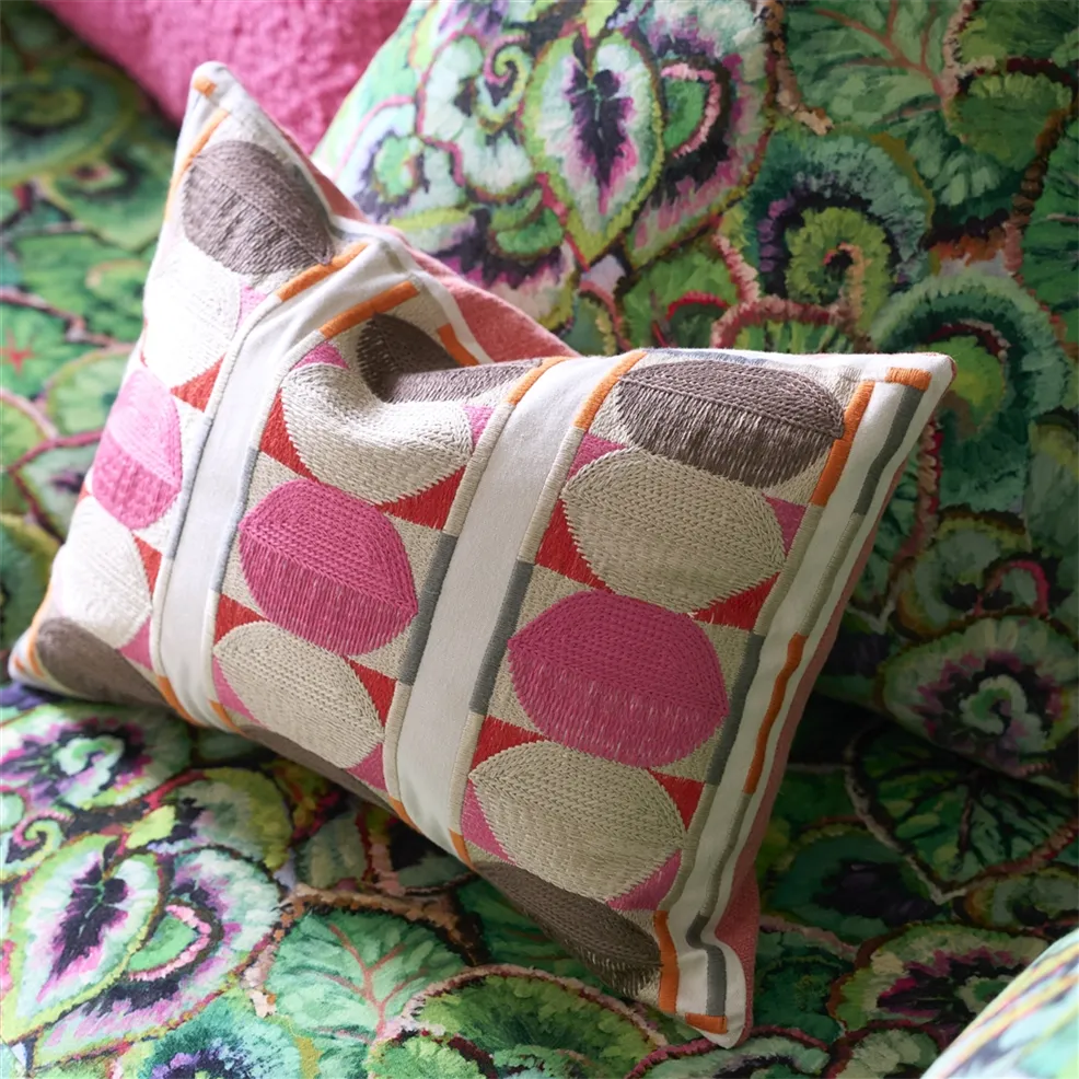Kushime Embroidered Cushion | Graphic Pattern in Emerald Green