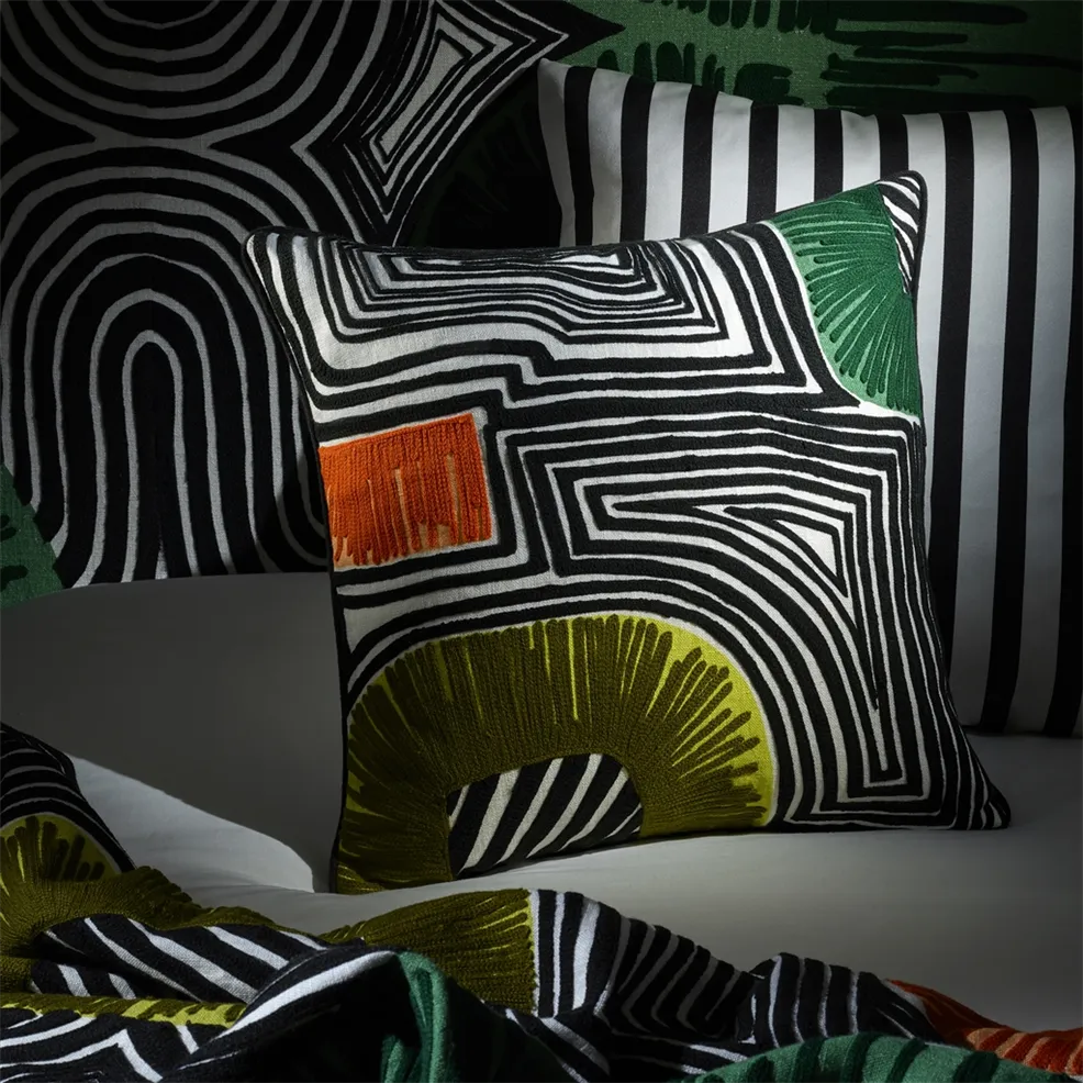 En Allant Aux Baux Linen Cushion | Abstract Map Design with Embroidery
