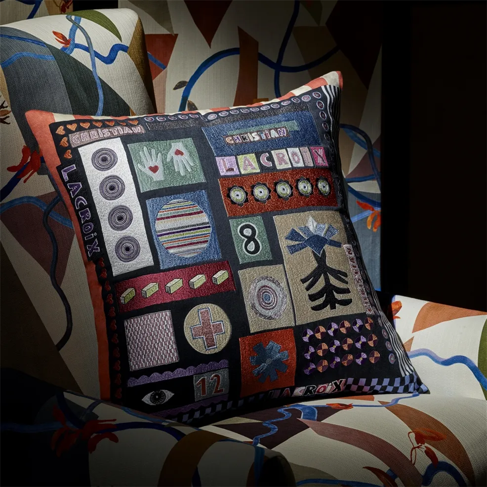 Blocnote Mosaique Cushion | Embroidered Cotton Sateen
