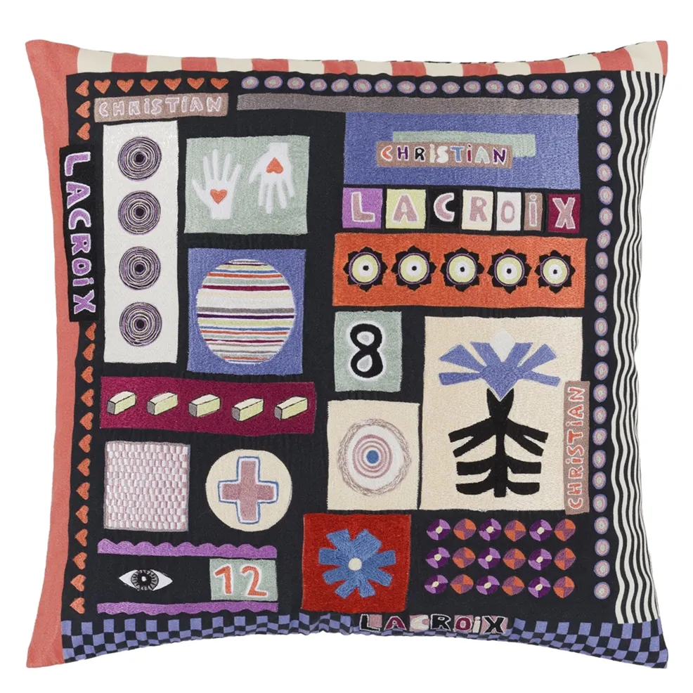 Blocnote Mosaique Cushion | Embroidered Cotton Sateen