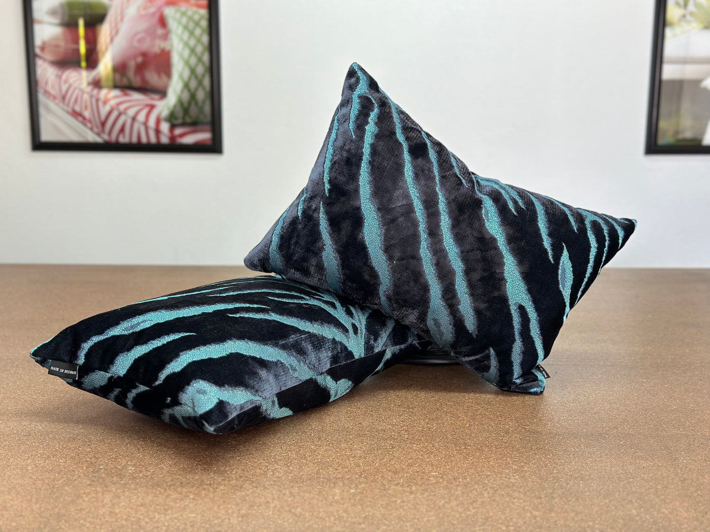 Bengal Tiger Lumbar Velvet Cushion | Luxurious Tiger Stripe Design