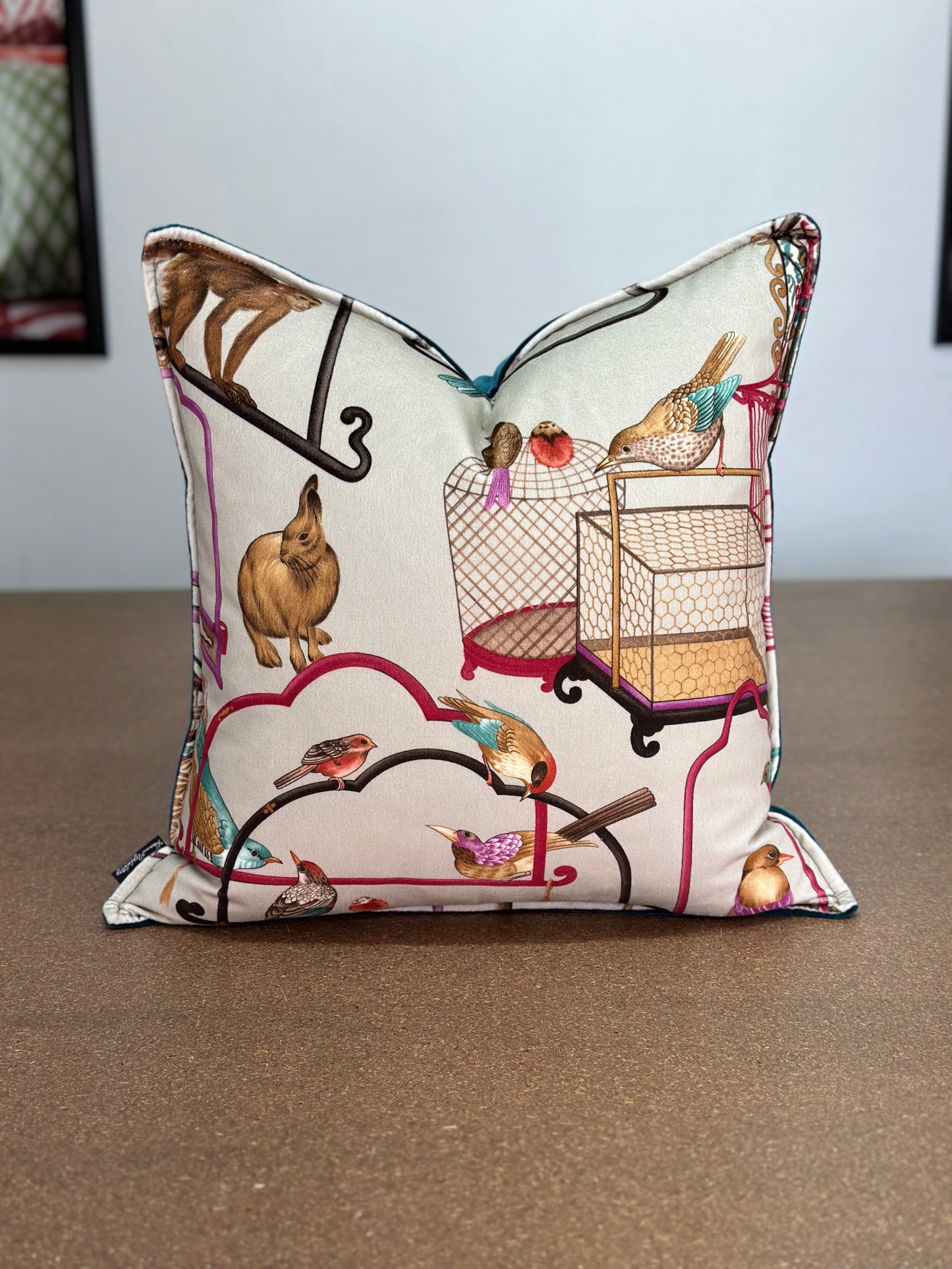 Menagerie Cushion | Velvet Fabric with Teal Velvet Backing
