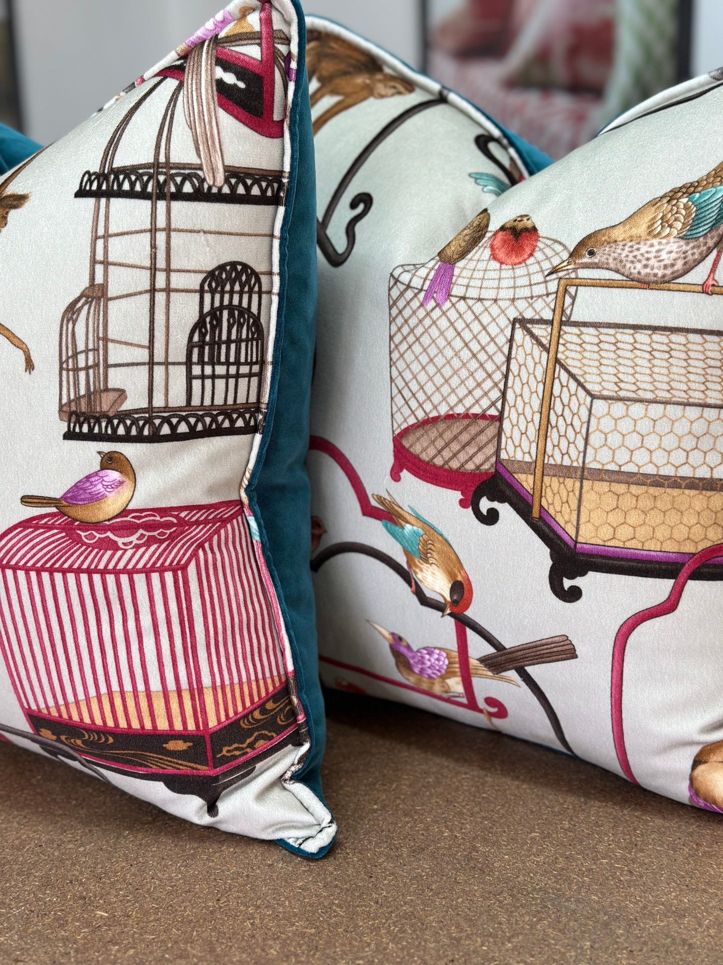 Menagerie Cushion | Velvet Fabric with Teal Velvet Backing