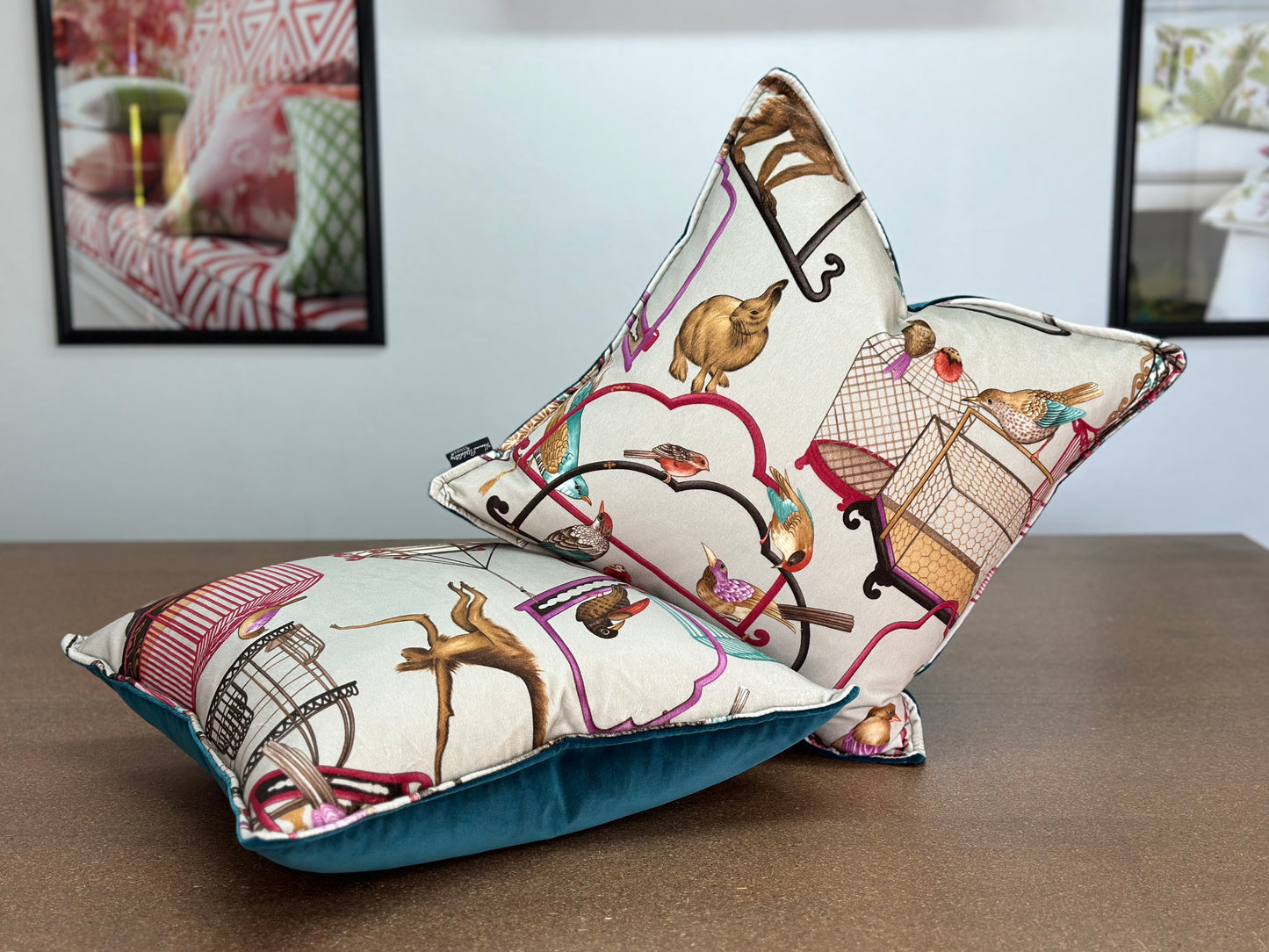 Menagerie Cushion | Velvet Fabric with Teal Velvet Backing