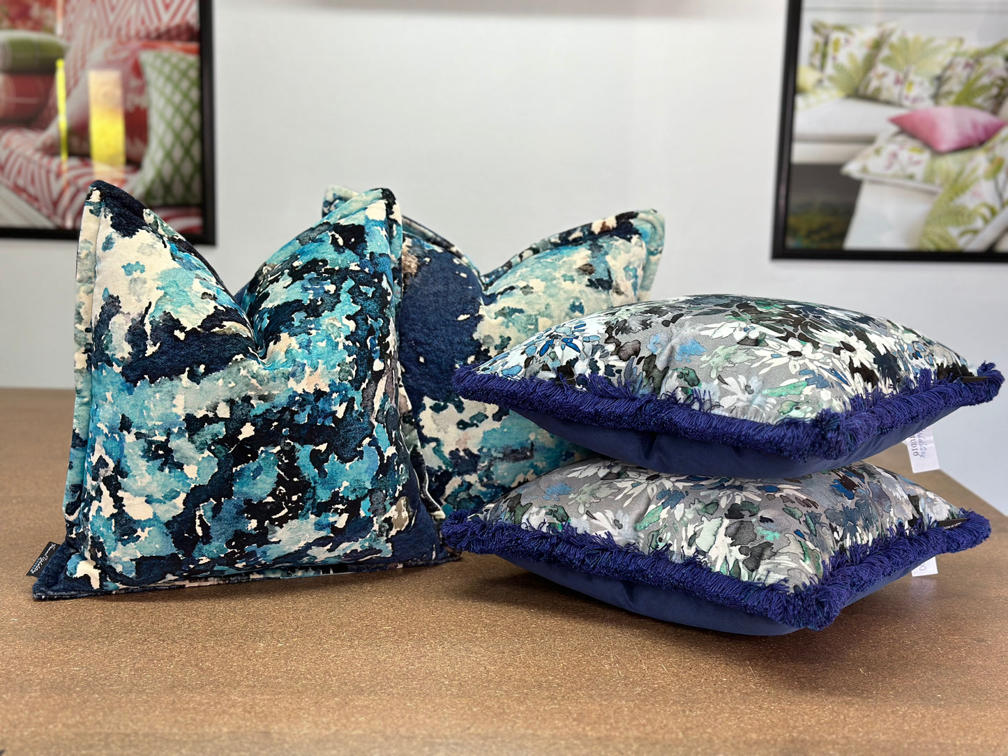 Sophy Velvet Cushion | Printed Velvet with Flange Edge Detail