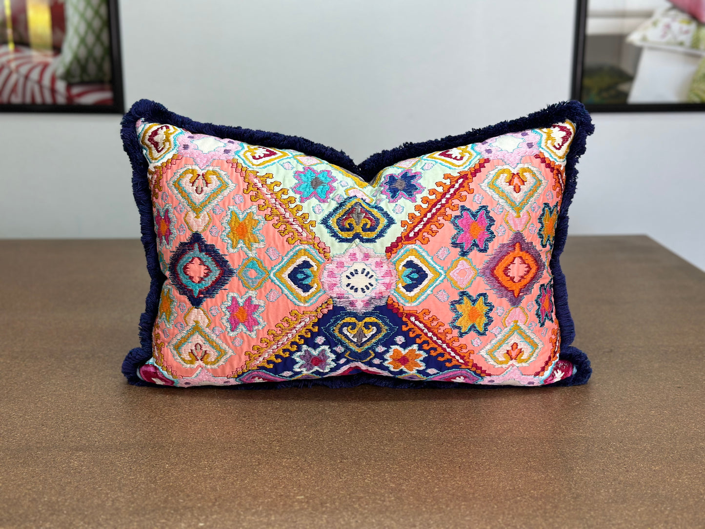 Tutti Frutti Cushion | Embroidered Design with Navy Velvet Back