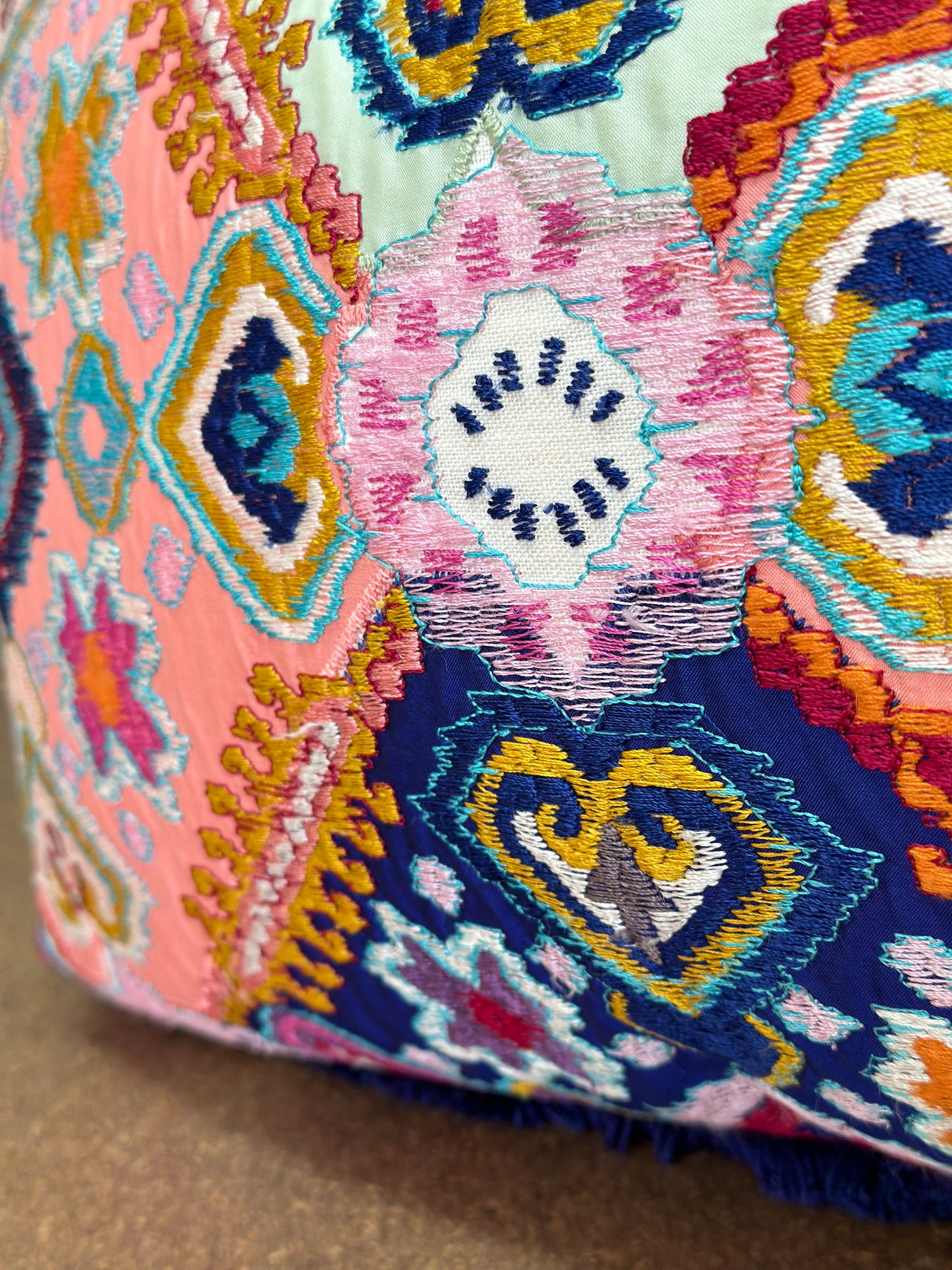 Tutti Frutti Cushion | Embroidered Design with Navy Velvet Back