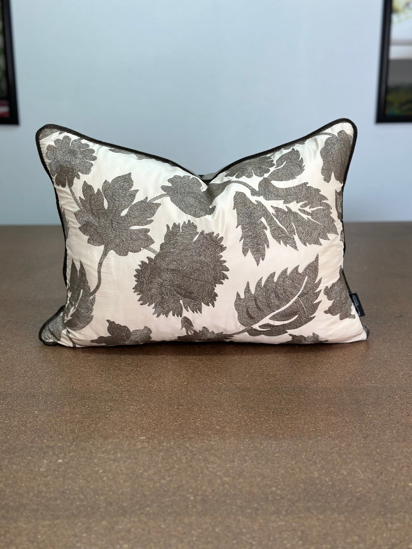Avalon Embroidered Lumbar Cushion | Floral Silk Design
