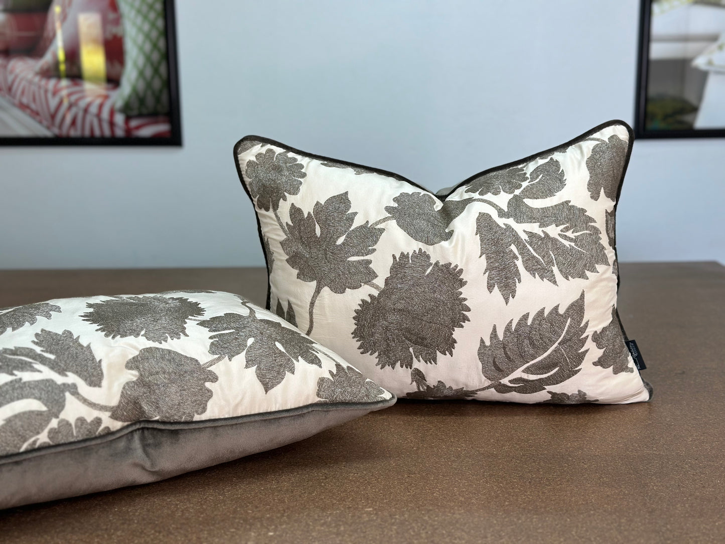 Avalon Embroidered Lumbar Cushion | Floral Silk Design