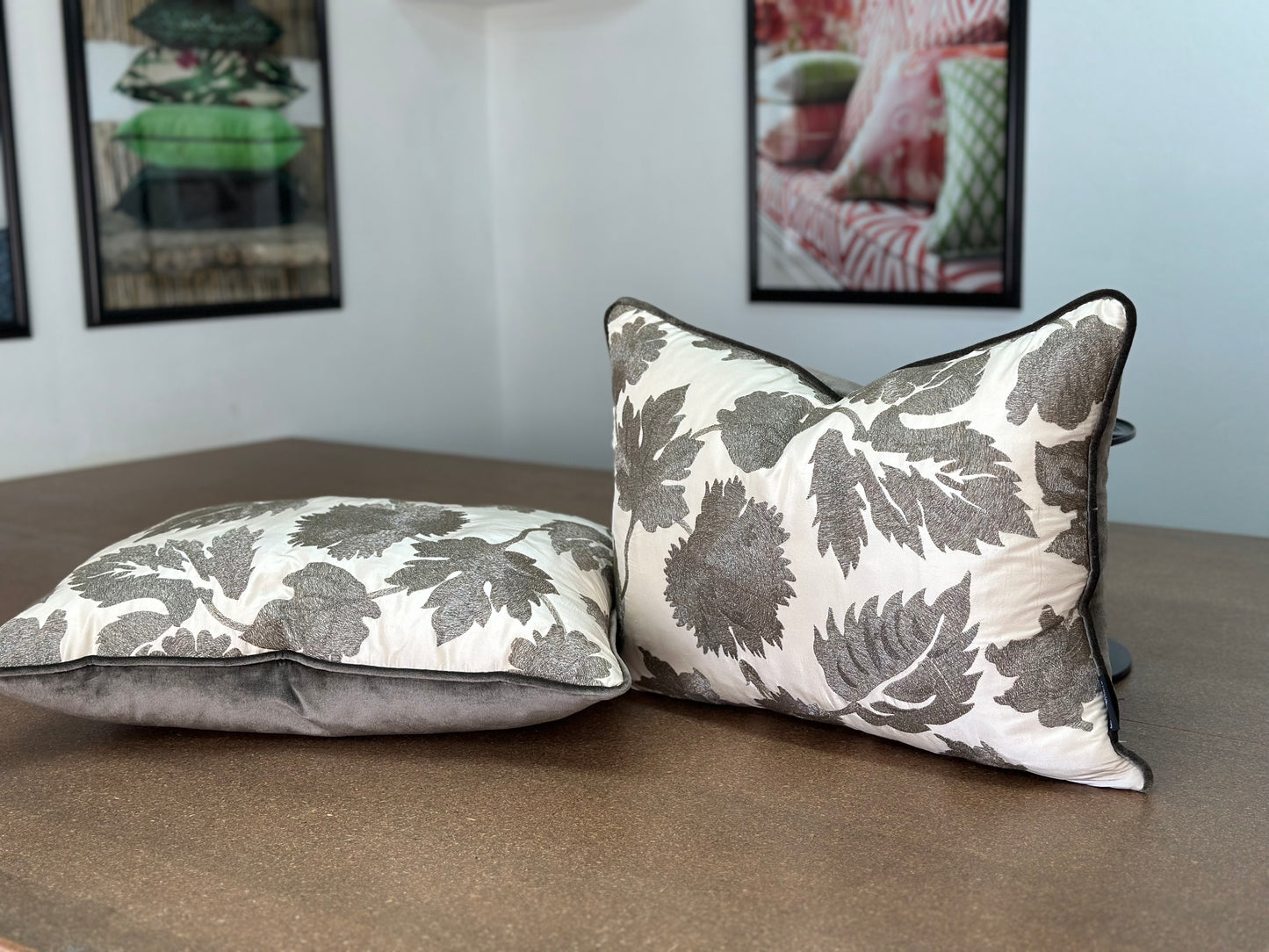 Avalon Embroidered Lumbar Cushion | Floral Silk Design