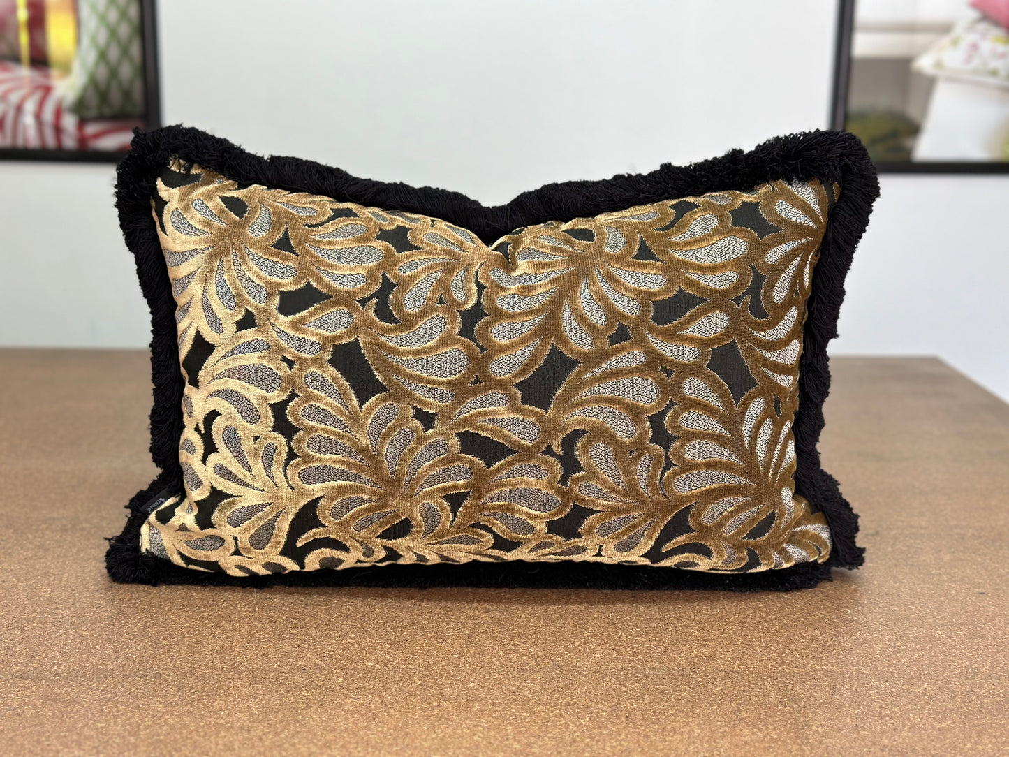 Maple Leaf Lumbar Cushion | Catherine Martin Velvet with Double Brush Fringe