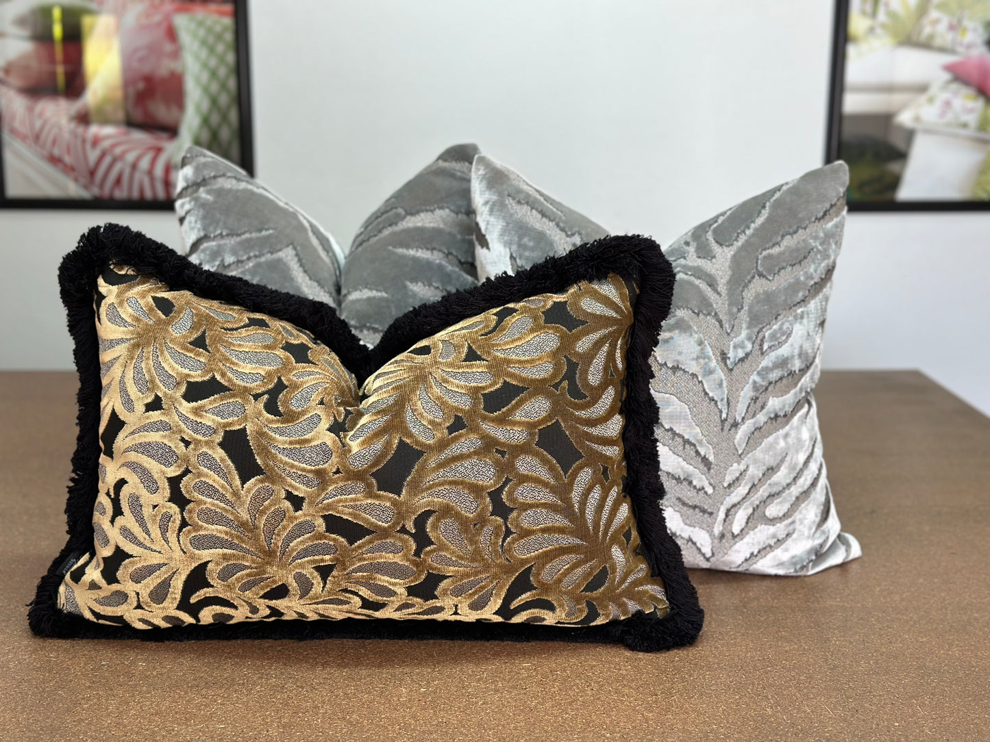 Maple Leaf Lumbar Cushion | Catherine Martin Velvet with Double Brush Fringe