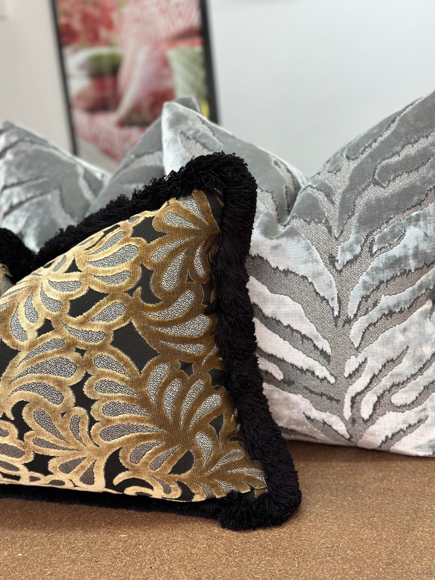 Maple Leaf Lumbar Cushion | Catherine Martin Velvet with Double Brush Fringe