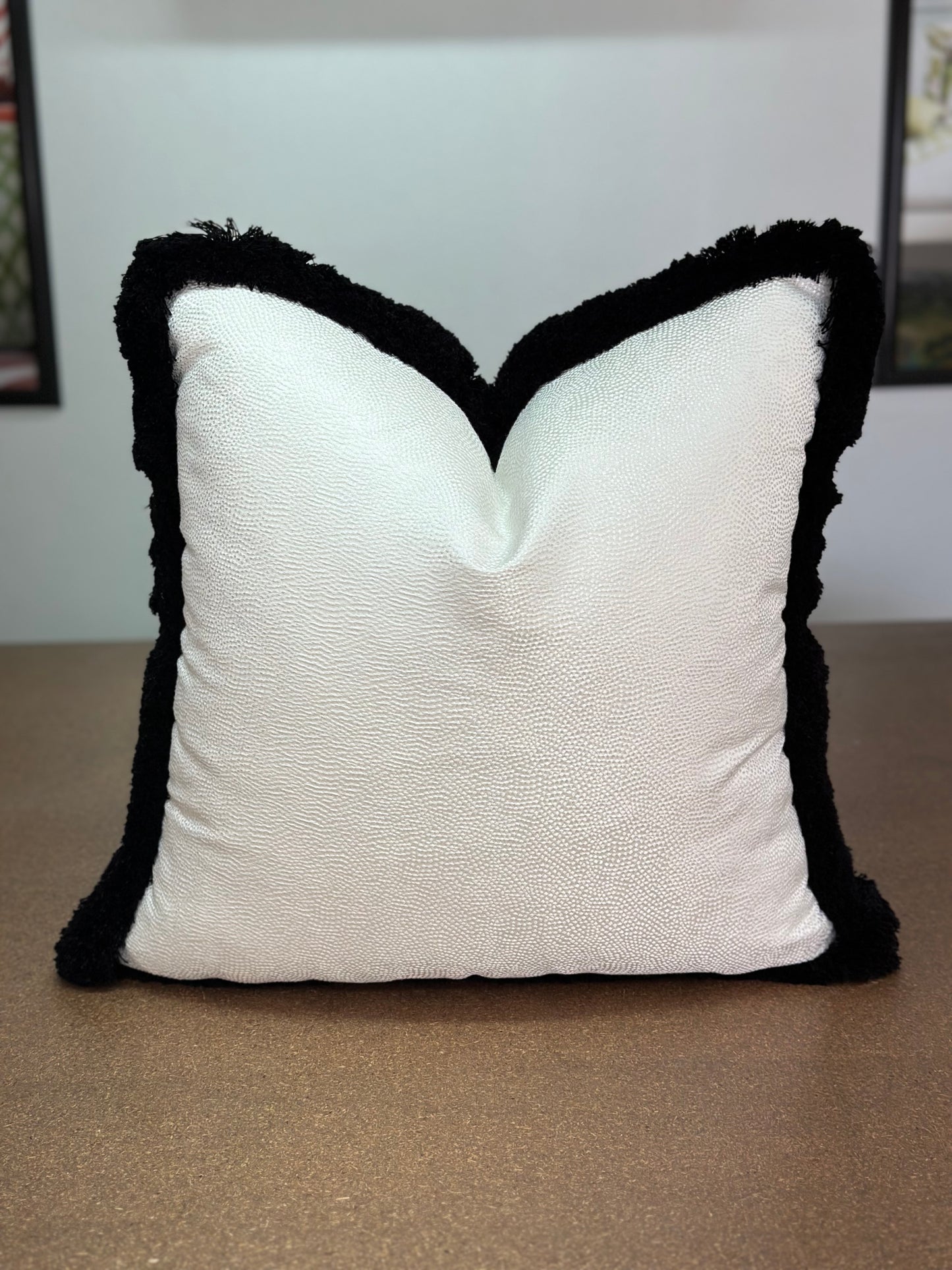 Spotted Cushion | Jim Thompson White Sateen Fabric with Black Fringe