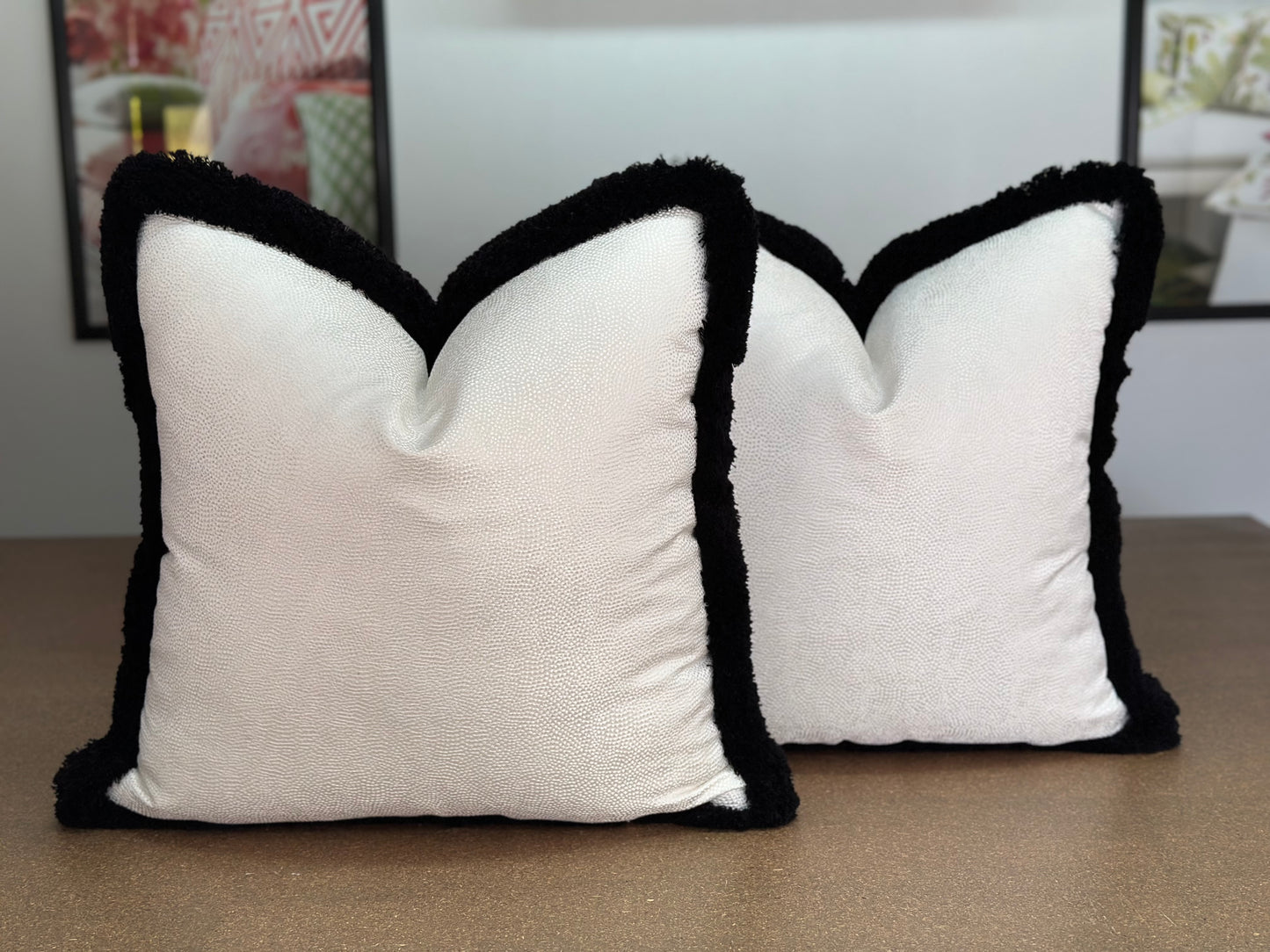 Spotted Cushion | Jim Thompson White Sateen Fabric with Black Fringe