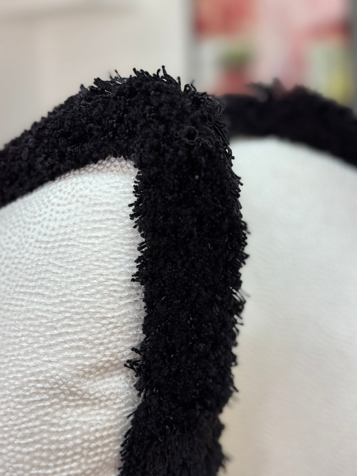 Spotted Cushion | Jim Thompson White Sateen Fabric with Black Fringe