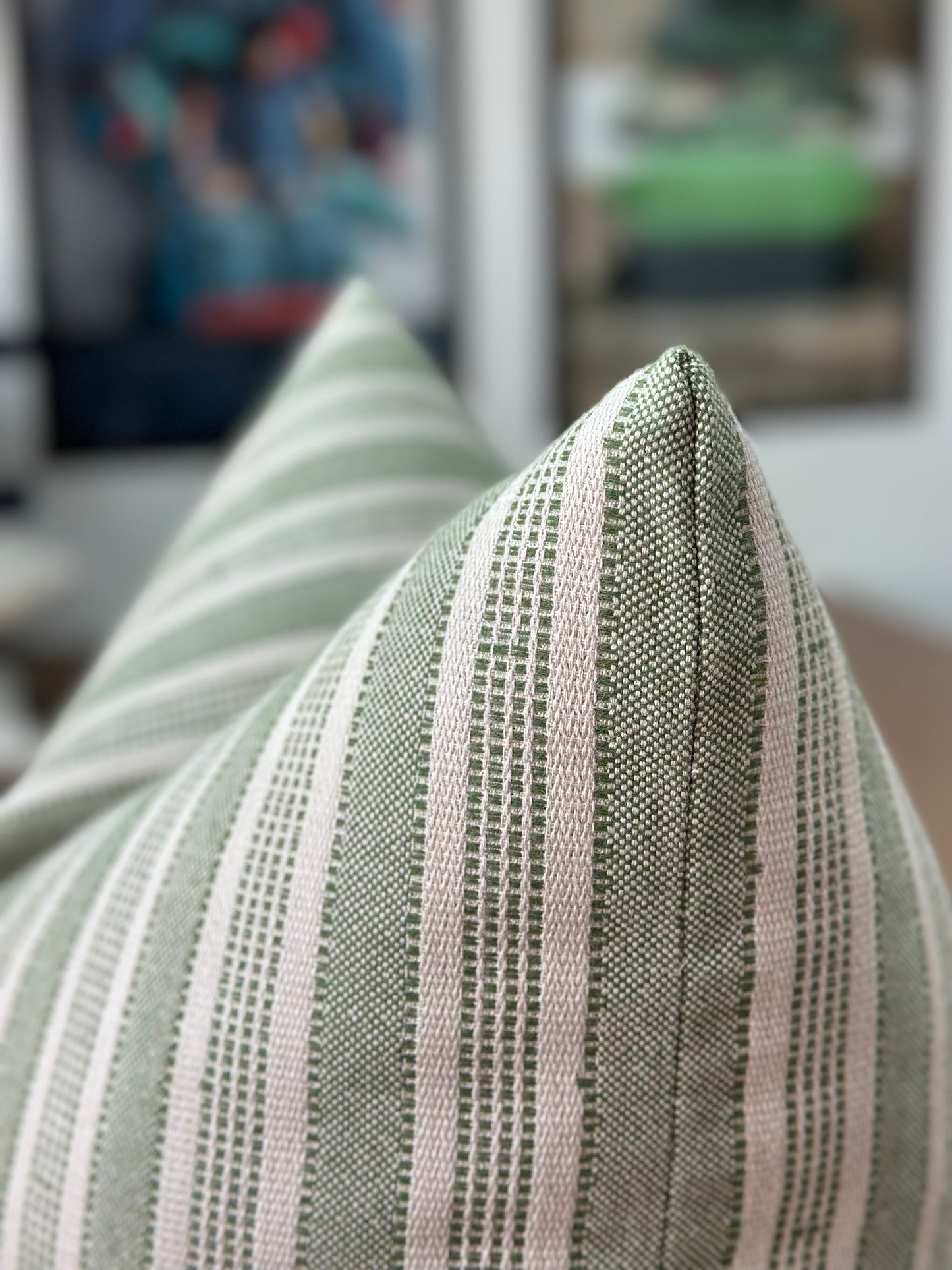 Amida Cushion | Peter Dunham Green Woven Fabric with Roll Over Edge