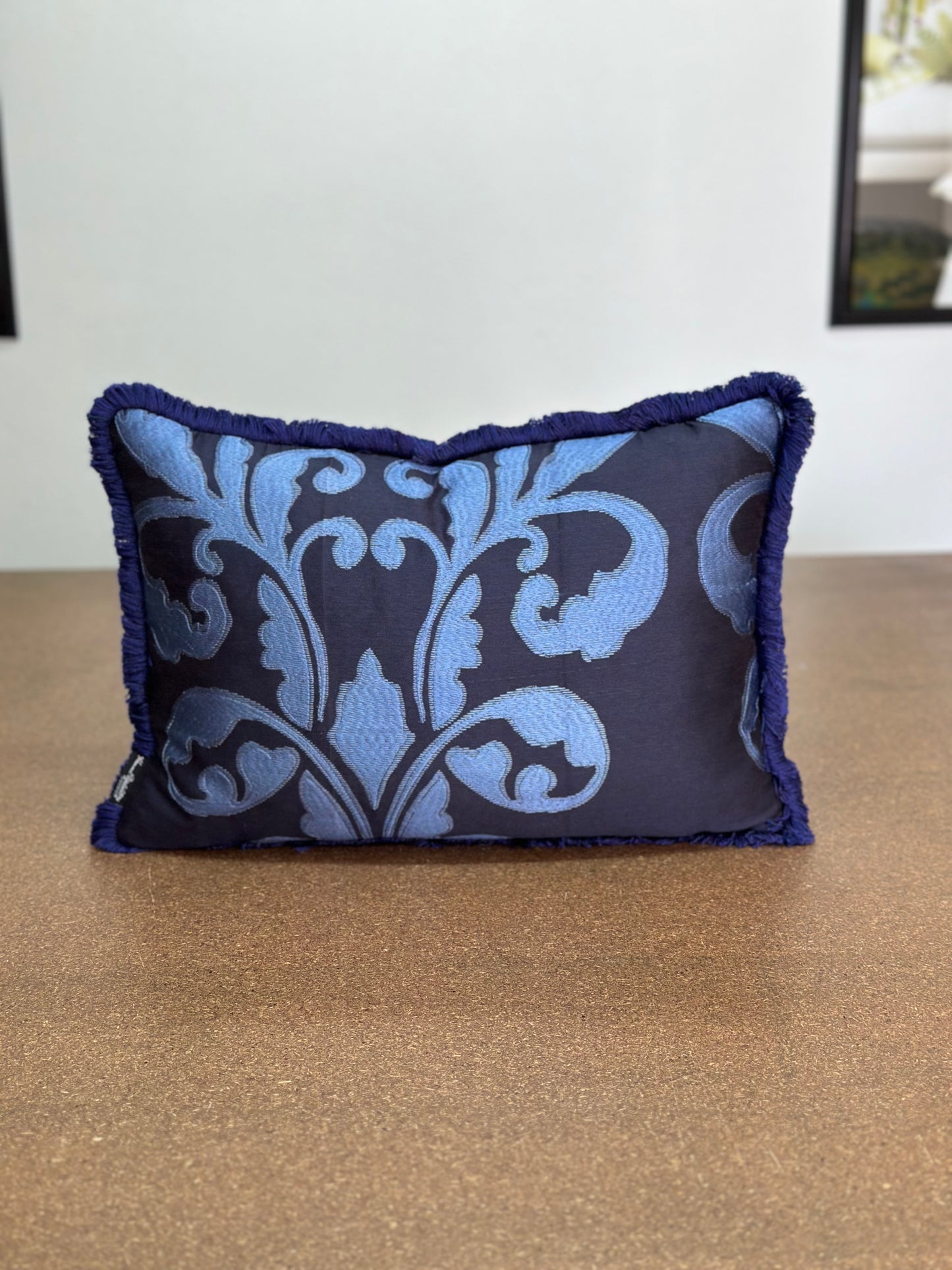 Damask Navy Blue Lumbar Cushion
