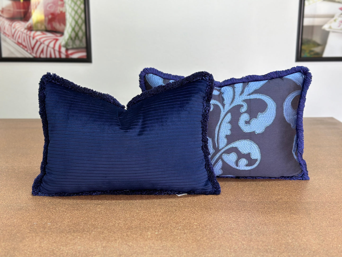 Damask Navy Blue Lumbar Cushion