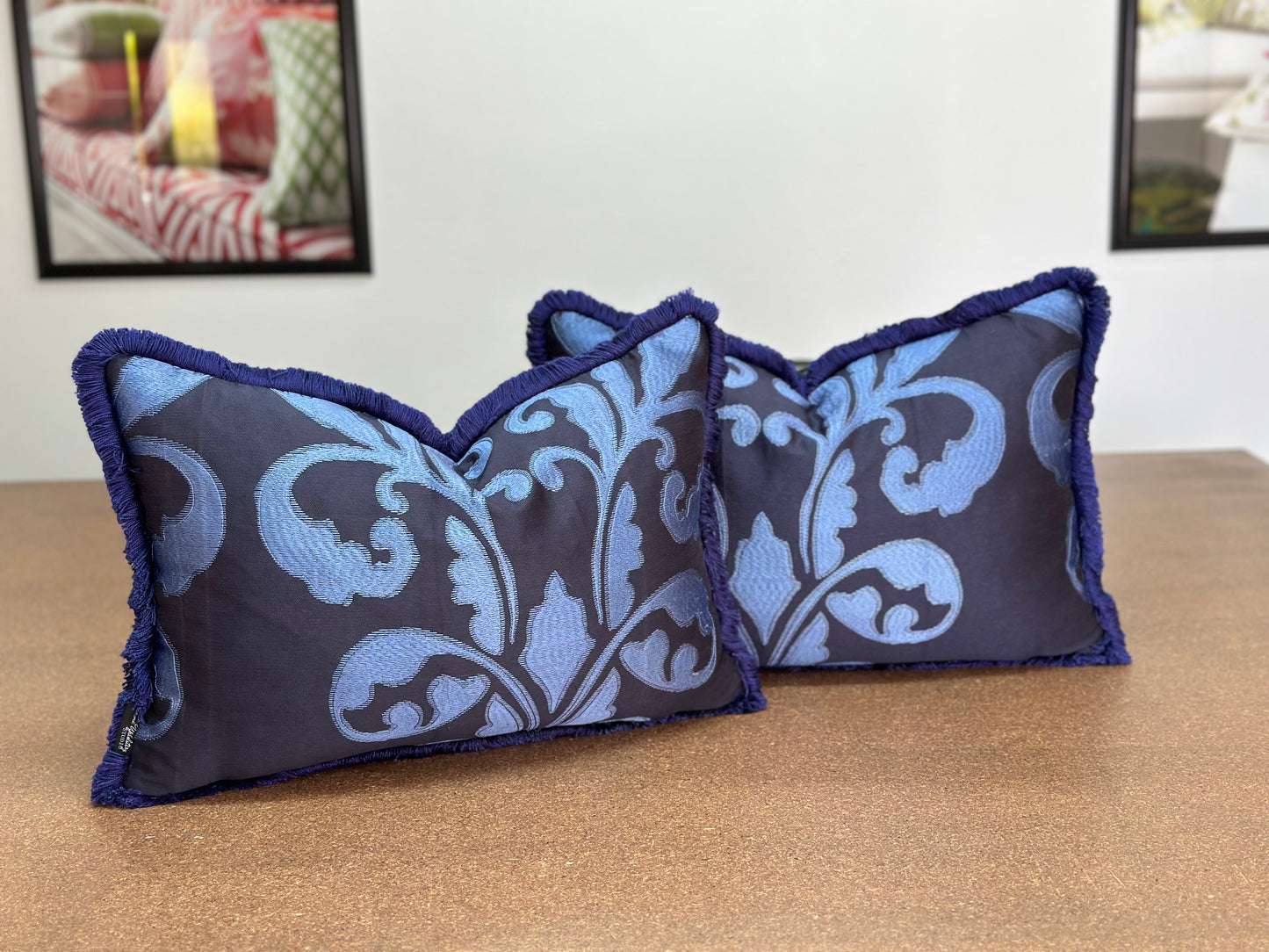 Damask Navy Blue Lumbar Cushion