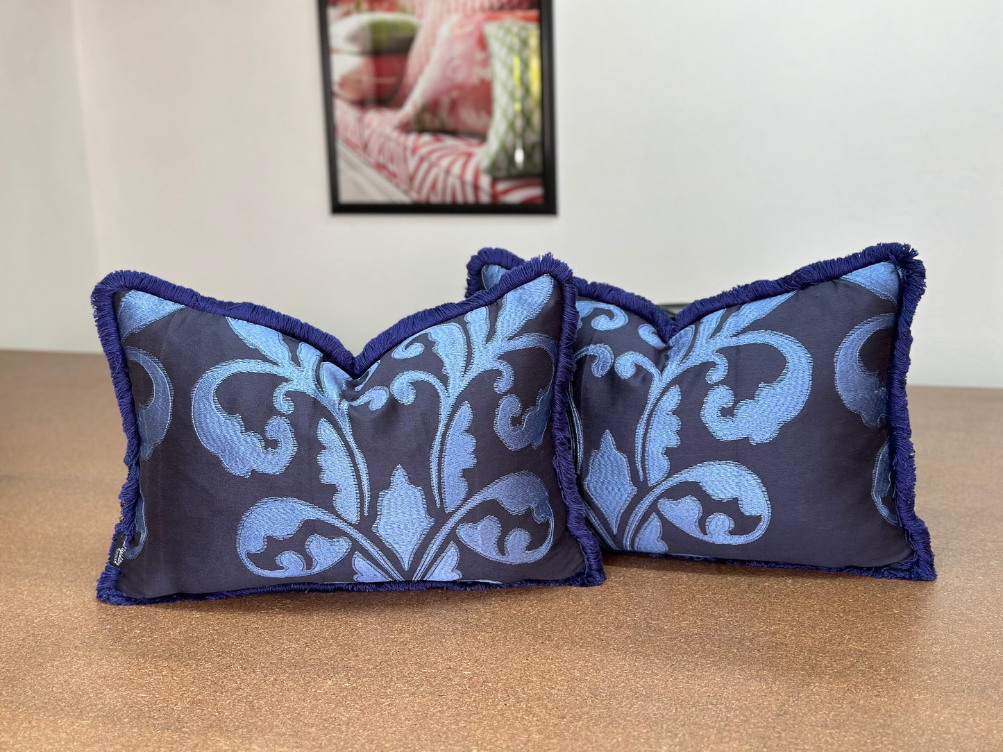 Damask Navy Blue Lumbar Cushion