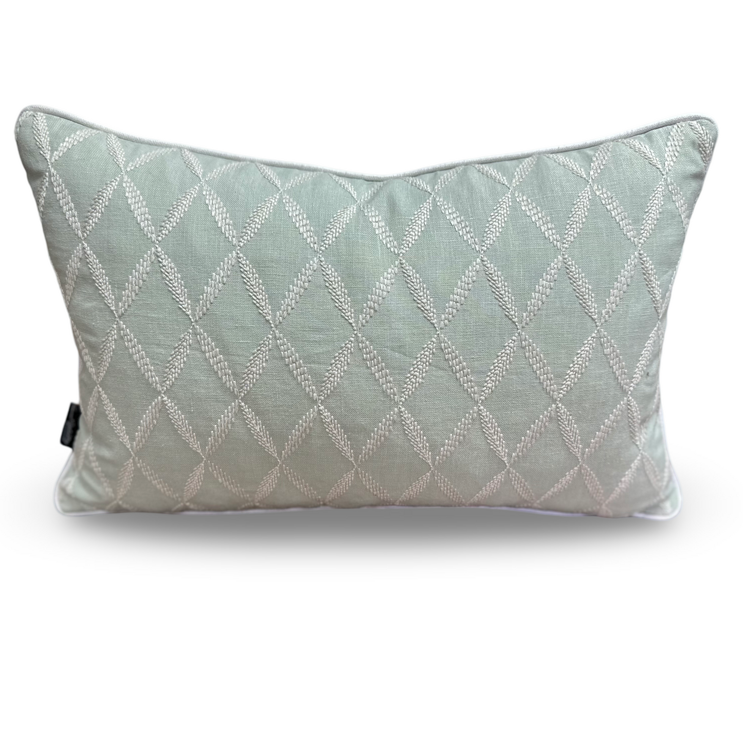 Geo Leaf Lumbar Cushion | Etamine Embroidered Fabric with Linen Piping