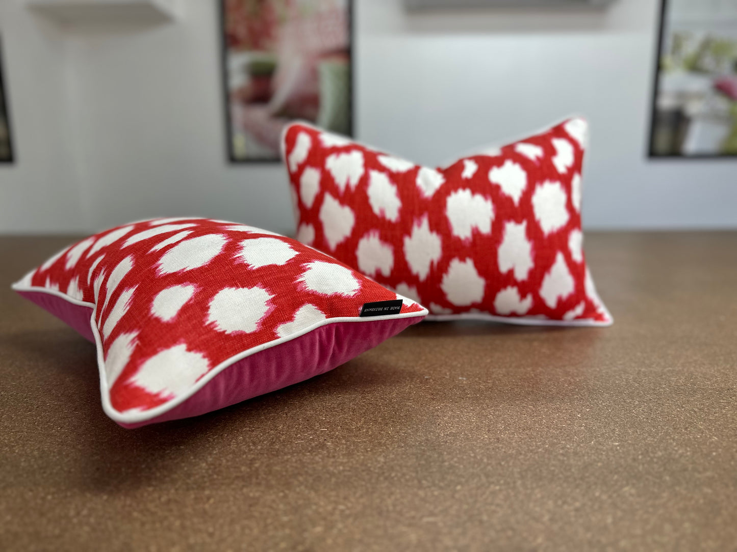Leokat Lumbar Cushion | Kate Spade Print with Pink Velvet Backing