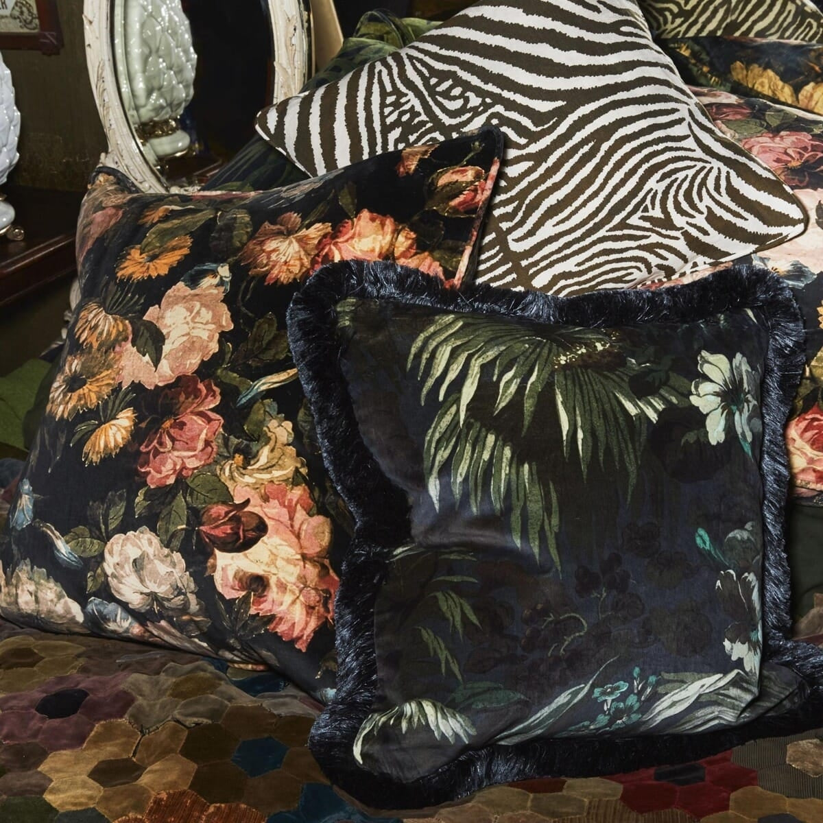 Limerence Fringed Velvet Cushion | House of Hackney