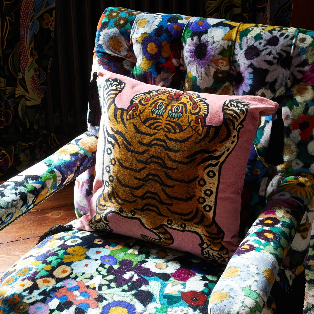 Saber Medium Velvet Cushion with Tassels | House of Hackney