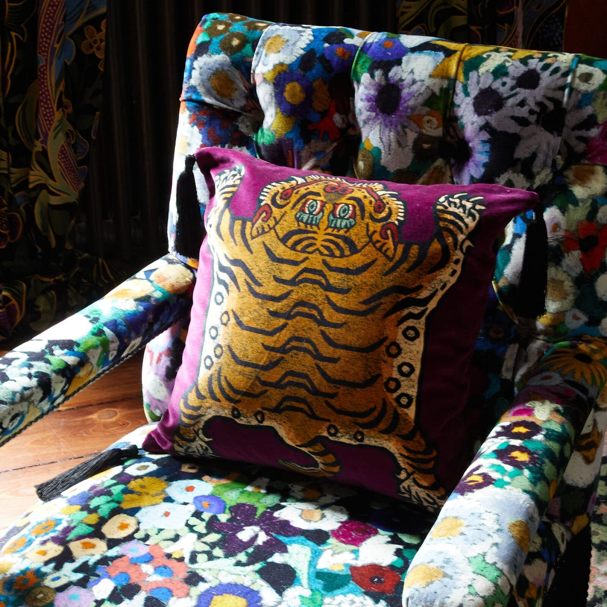 Saber Medium Velvet Cushion with Tassels | House of Hackney