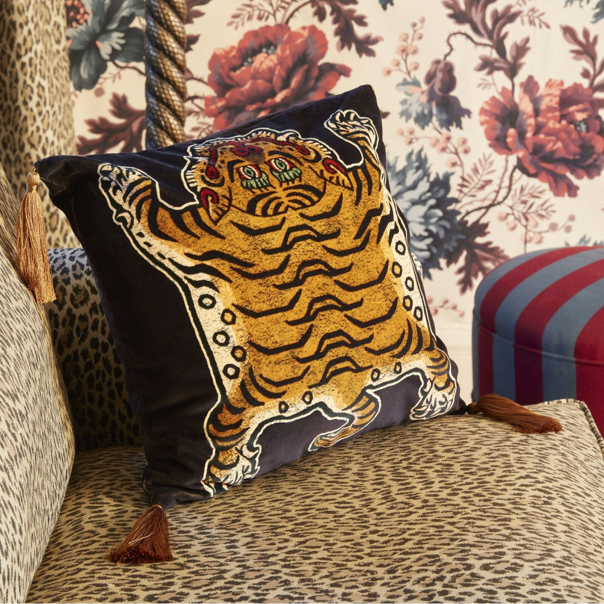Saber Medium Velvet Cushion with Tassels | House of Hackney