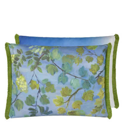 Giardino Segreto Outdoor Cushion | Leafy Print with Grass Green Fringe