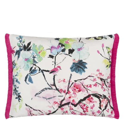 Chinoiserie Outdoor Cushion | Floral Print with Fringe