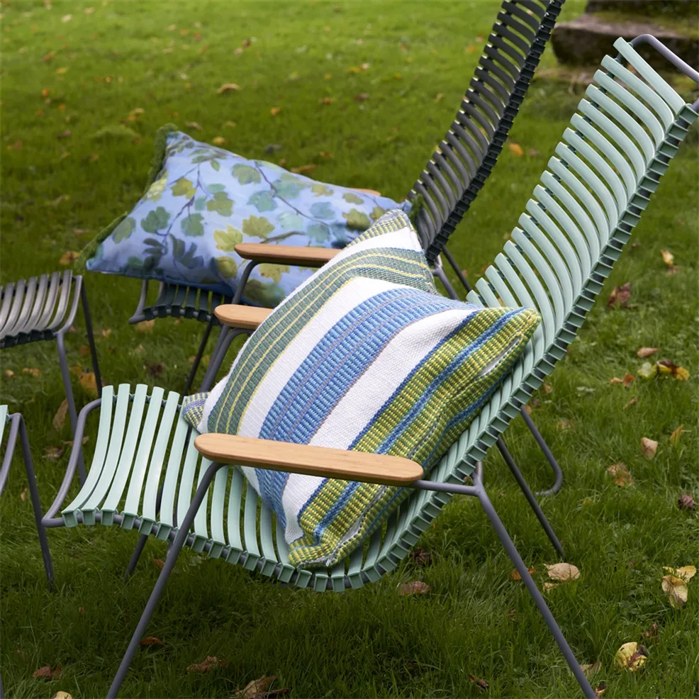 Giardino Segreto Outdoor Cushion | Leafy Print with Grass Green Fringe