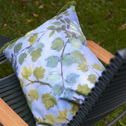 Giardino Segreto Outdoor Cushion | Leafy Print with Grass Green Fringe