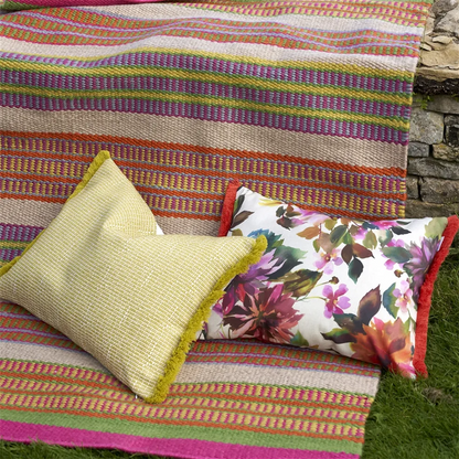 Manchu Outdoor Cushion | Painterly Floral Design with Coral Fringe