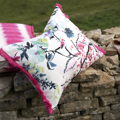 Chinoiserie Outdoor Cushion | Floral Print with Fringe