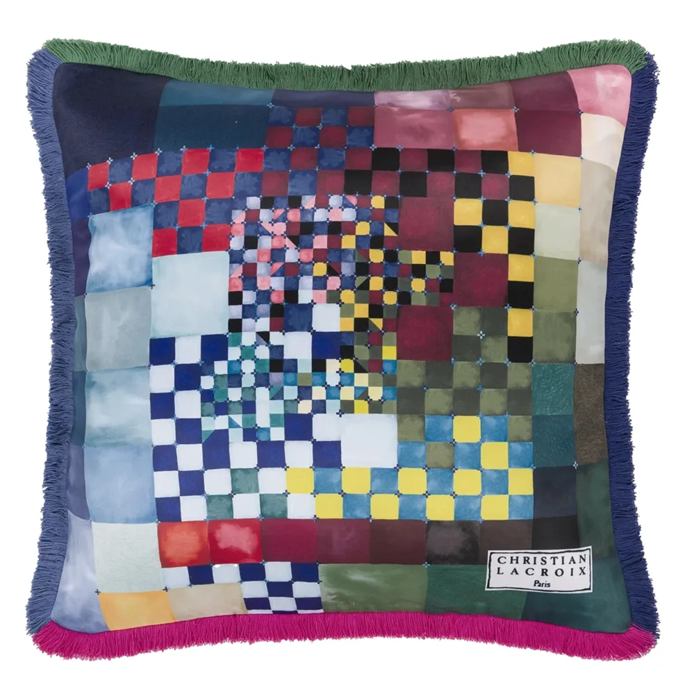 Color Games Mosaique Sateen Cushion | Graphic Mosaic Pattern with Fringe