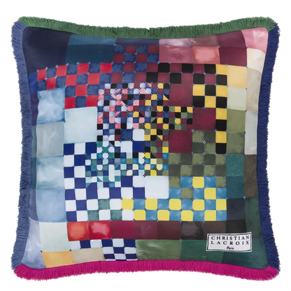 Color Games Mosaique Sateen Cushion | Graphic Mosaic Pattern with Fringe